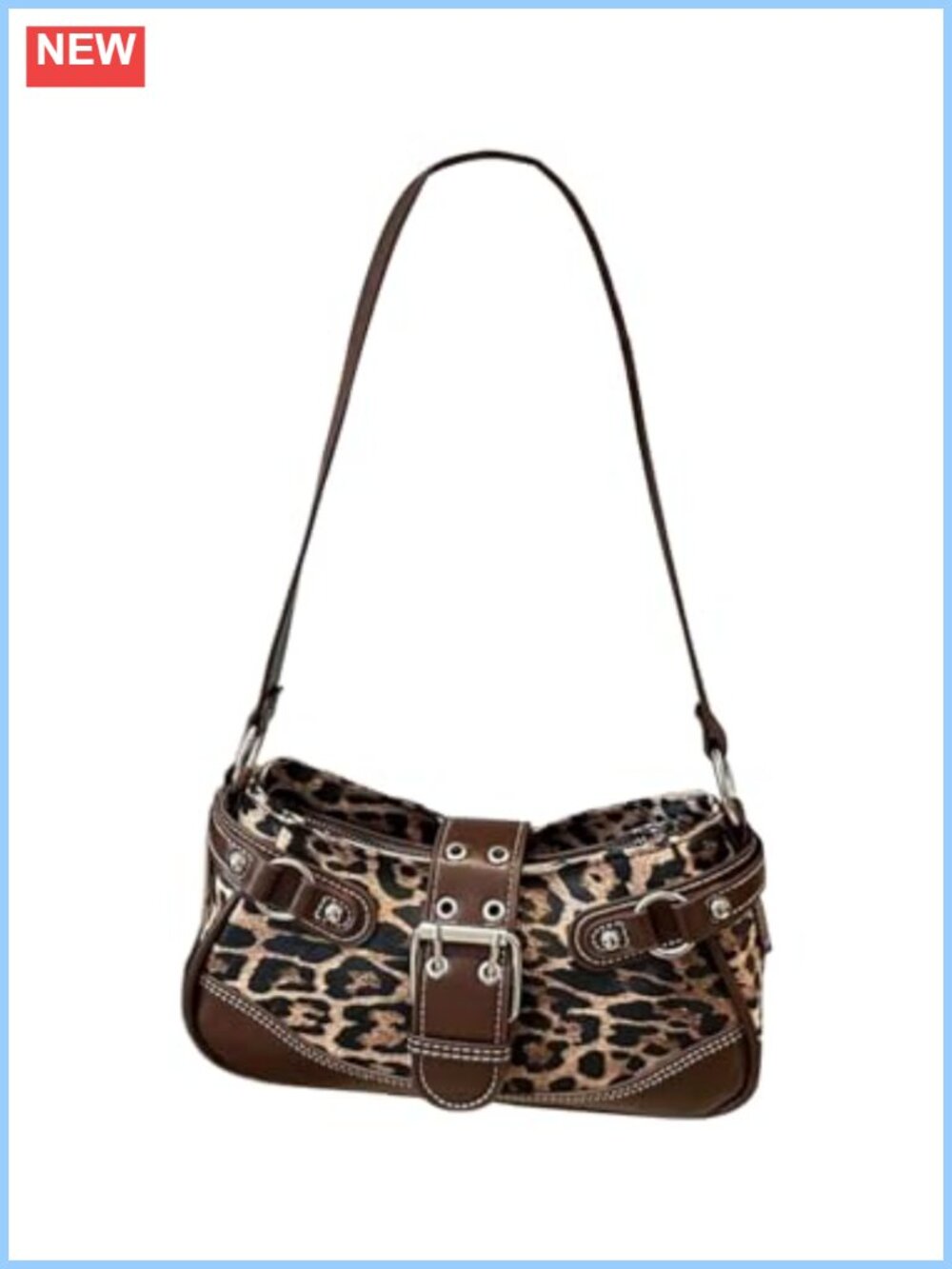 Cheetah Print PU Leather Shoulder Bag Metal Buckle Y2k Handbag Clutch